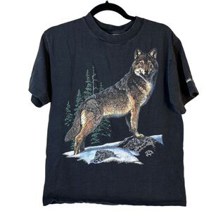 TSF Vintage USA Wolf Graphic Shirt Single Stitch Black Short Sleeve Men's Medium